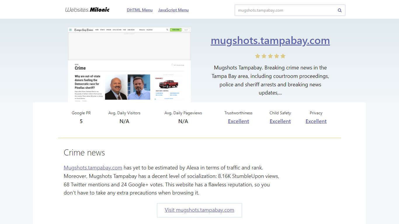 Mugshots.tampabay.com website. Crime news. - Milonic