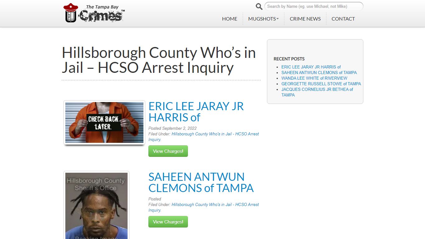 Hillsborough County Who’s in Jail – HCSO Arrest Inquiry
