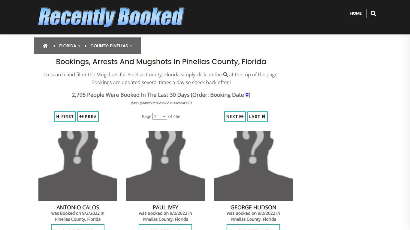 Recent bookings, Arrests, Mugshots in Pinellas County, Florida